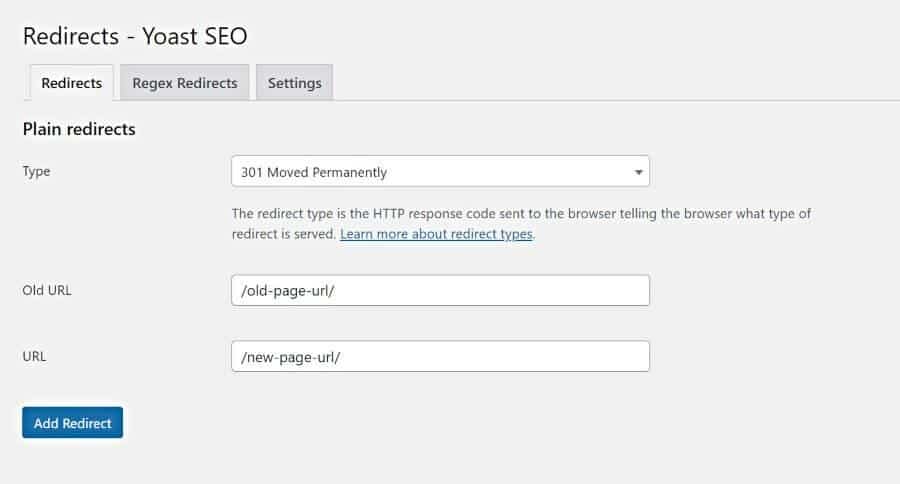 using Yoast SEO premium plugin to perform page redirection to fix WordPress page redirection not working