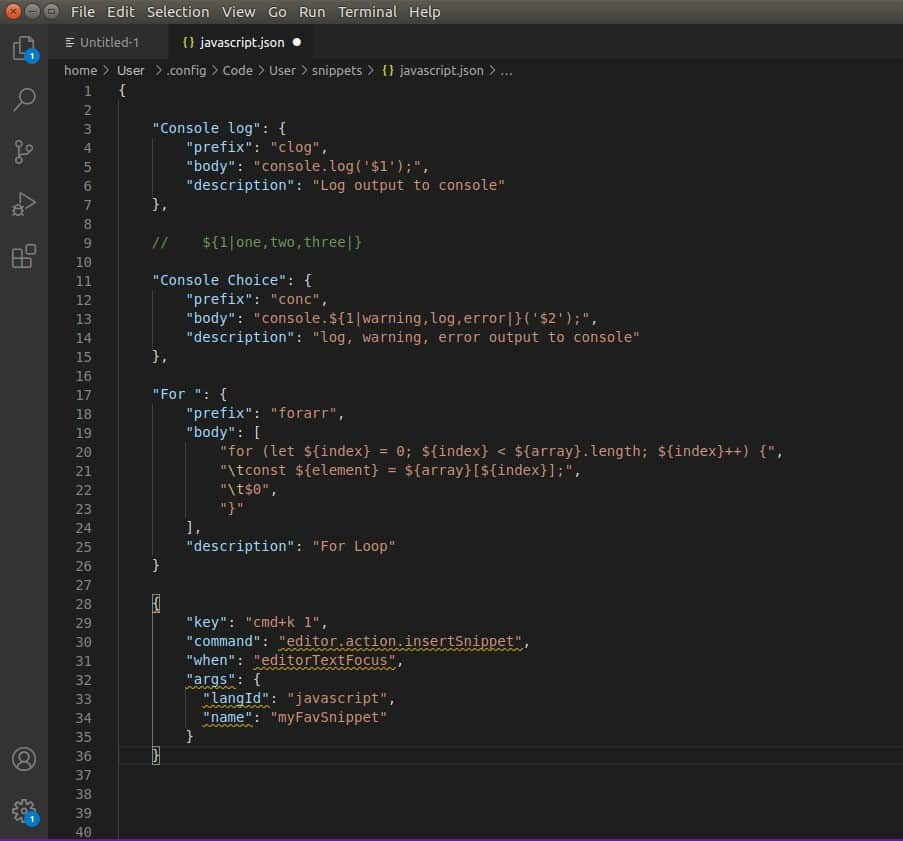 Sample JSON file in Visual Studio Code