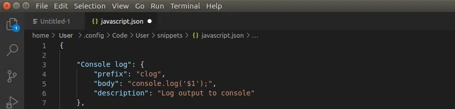 Simple clog snippet example in Visual Studio Code