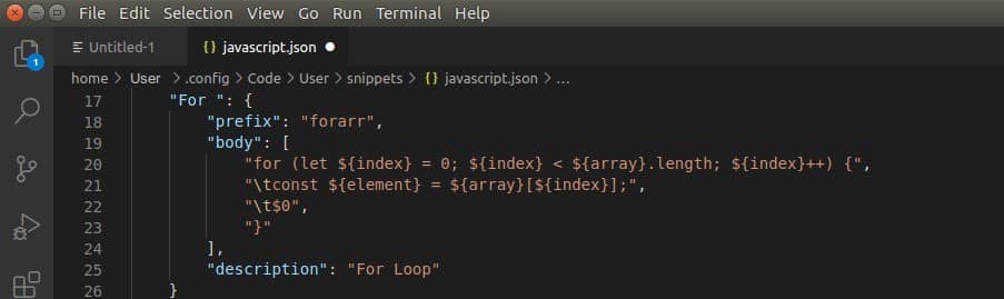 Simple forarr snippet example in Visual Studio Code