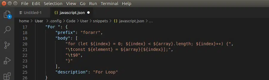 Simple forarr snippet example in Visual Studio Code