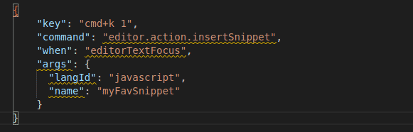 Example snippet for adding keyboard shortcuts in Visual Studio Code