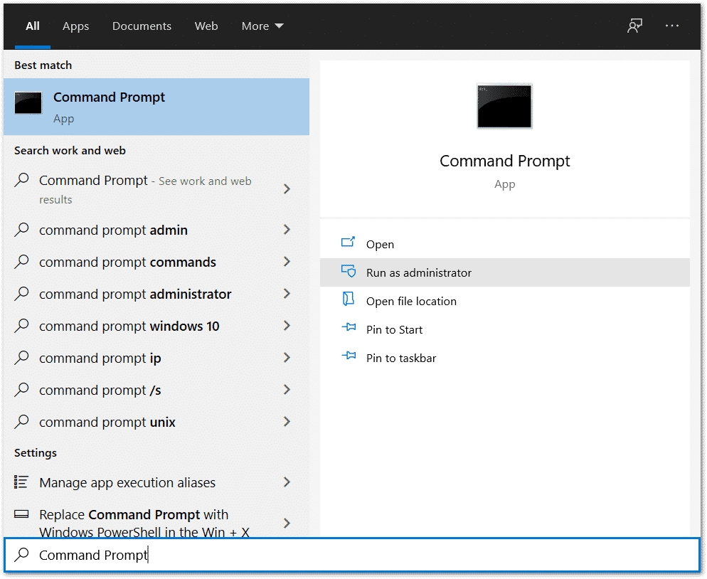 run Command Prompt as an administrator on Windows