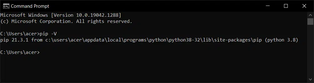 Check version of PIP on python using Command Prompt to verify if it was successfully installed