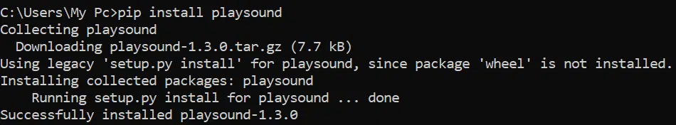 play, read, open or run sound, audio or MP3 files in Python on Windows using playsound with Command Prompt command