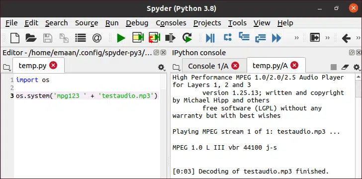 play, read, open or run sound, audio or MP3 files in Python on Linux using mpg123