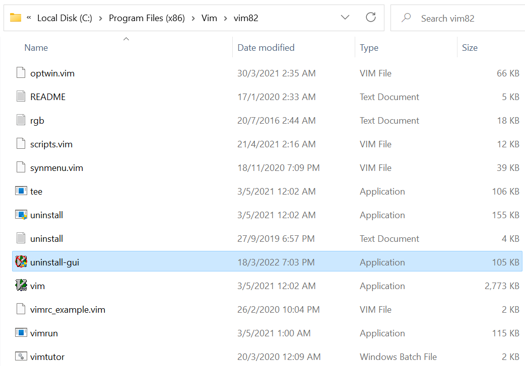 uninstalling Vim on windows using Vim uninstaller file to reinstall it completely