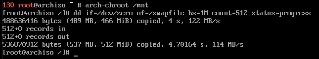Create swapfile to install arch linux
