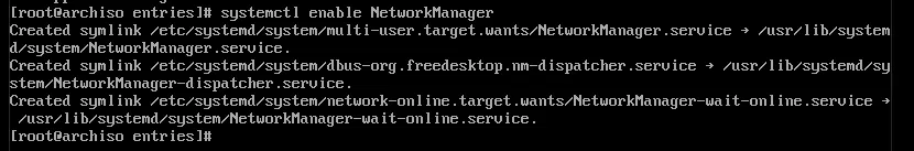 Install and enable networkmanager to install arch linux