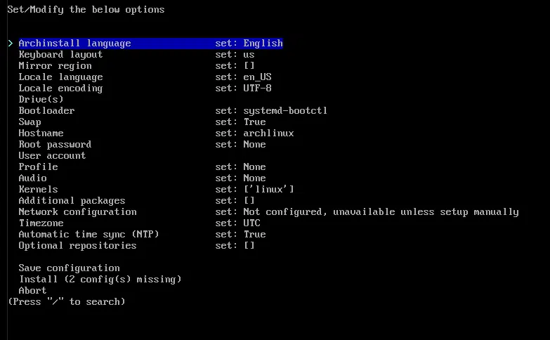Arch installation using Archinstall script to install arch linux