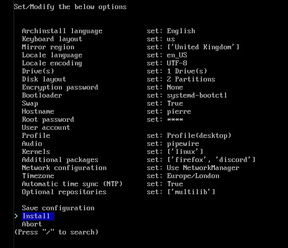 Finalize installation to install arch linux