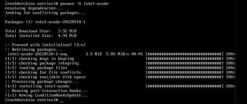 Install CPU microcode to install arch linux