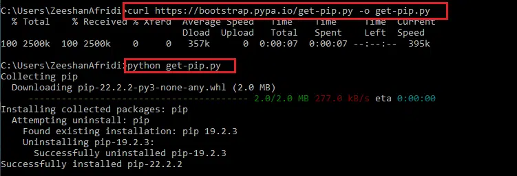 Download And Install PIP using CURL in Python to fix install and uninstall not working