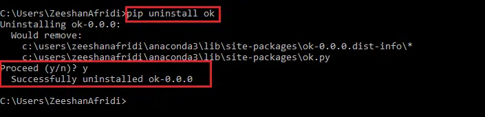 Uninstall a package using the PIP command to fix install and uninstall not working