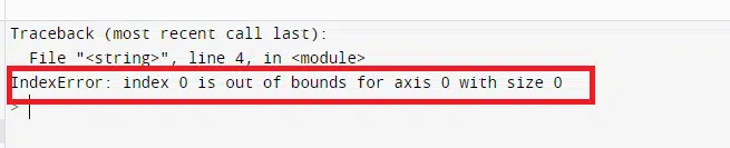 Index is out of bounds for axis 0 with size