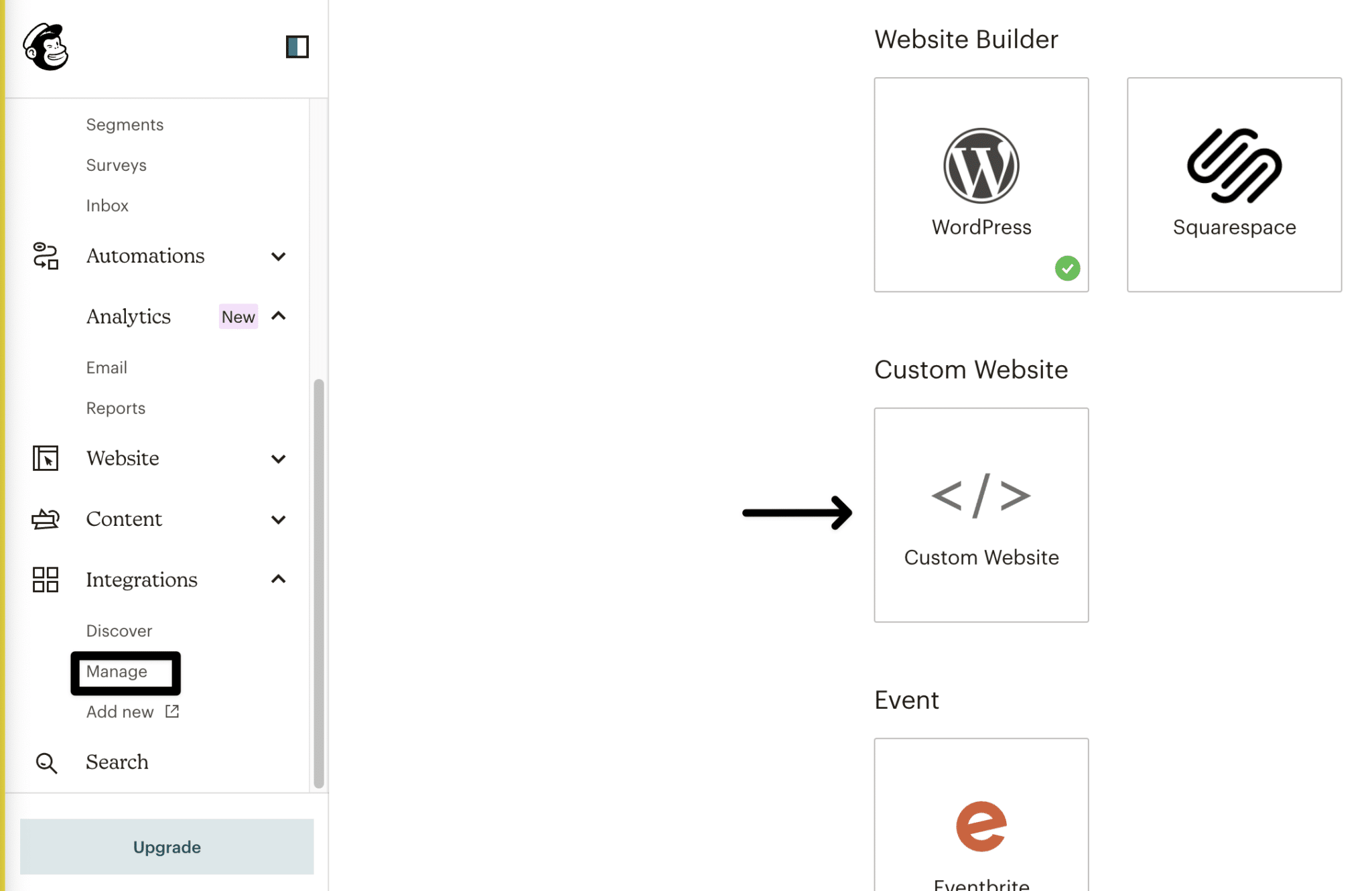 check custom website integration to fix can’t connect or integrate with mailchimp