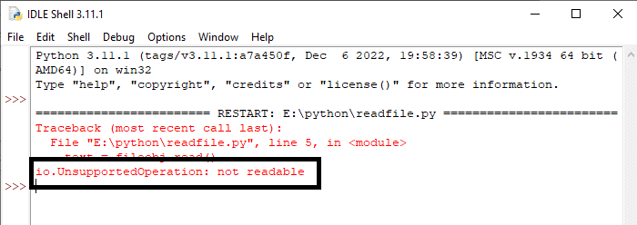 Fix “IO.UnsupportedOperation Not Readable” in Python