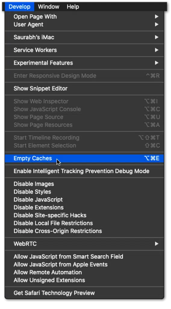 delete web browser data, cache and cookies on Safari macOS to fix wordpress favicon or site icon not showing