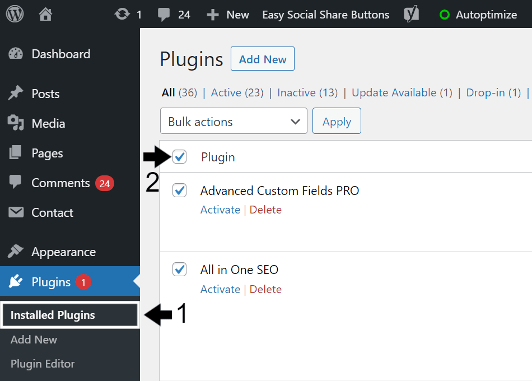 deactivate plugin on WordPress to fix Divi visual or theme builder or editor not working, showing or loading