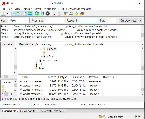 Check the file permission settings through ftp to fix word press media library blank or not showing or loading images