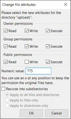 Check the file permission settings through ftp to fix word press media library blank or not showing or loading images