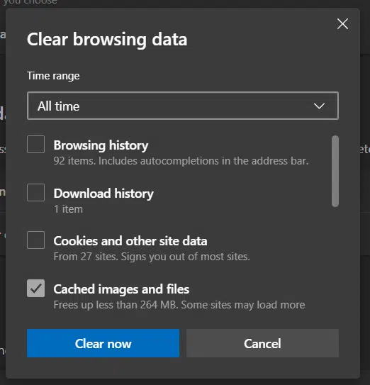delete the web browser cache and data on Microsoft Edge to fix the "post processing of the image failed" error on wordpress