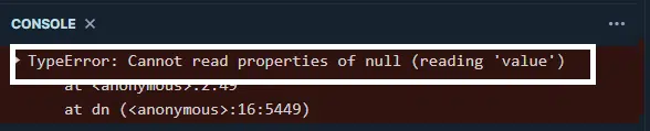 TypeError: cannot read properties of null 