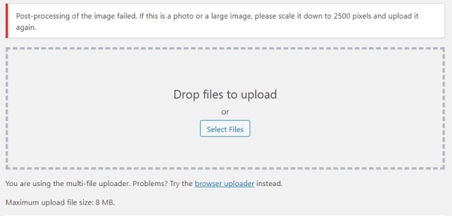 Post Processing of the Image Failed Error on WordPress