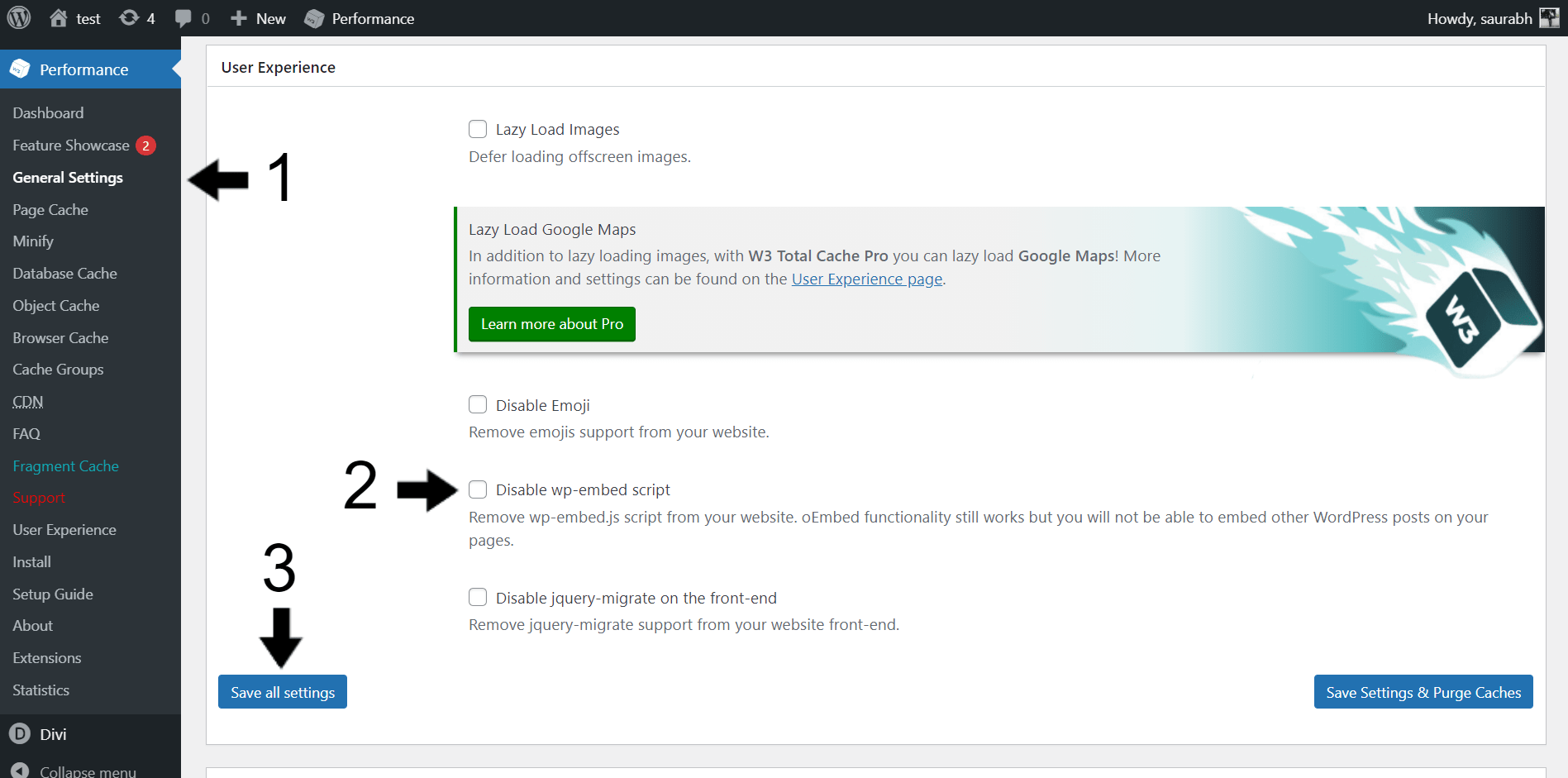 Clear the website cache on WordPress site using plugin to fix Divi visual or theme builder or editor not working, showing or loading