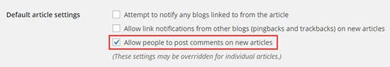 Enable Commenting Through WordPress Discussion Settings to fix Disqus comments not showing or loading on wordpress