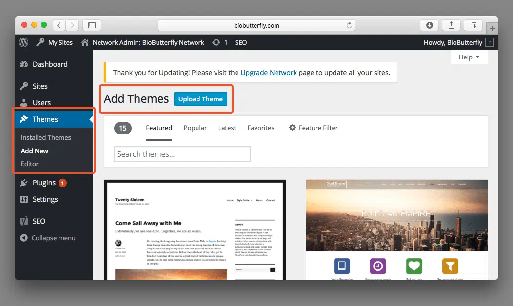 uploading wordpress theme through theme settings to fix error 404 WordPress theme not uploading, installing or installation failed error