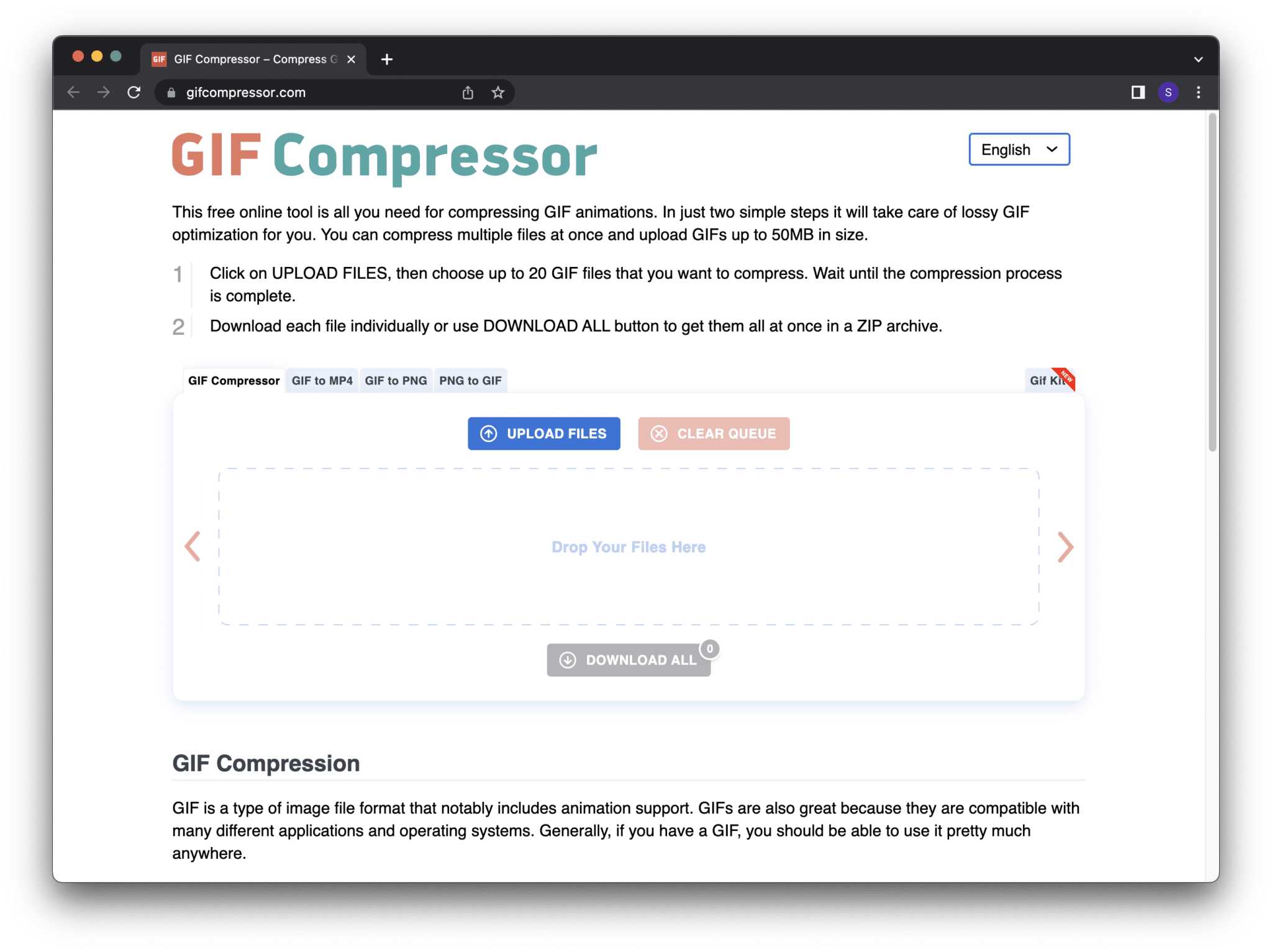 Compress your GIF file on GIF Compressor to fix GIF not working, playing, showing on WordPress website