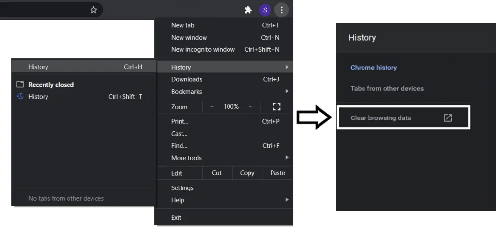 Clear the web browser cache and cookies on Google Chrome to fix Github files not uploading or stuck processing