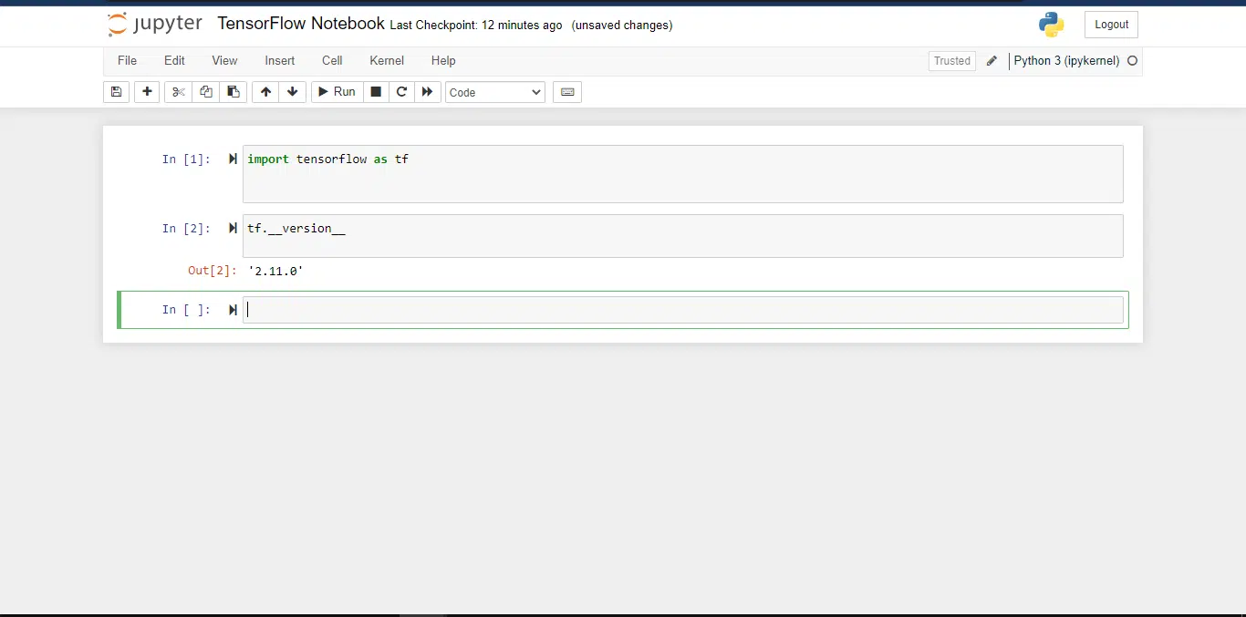 Verify the tensorflow installation to download and install TensorFlow in Jupyter Notebook