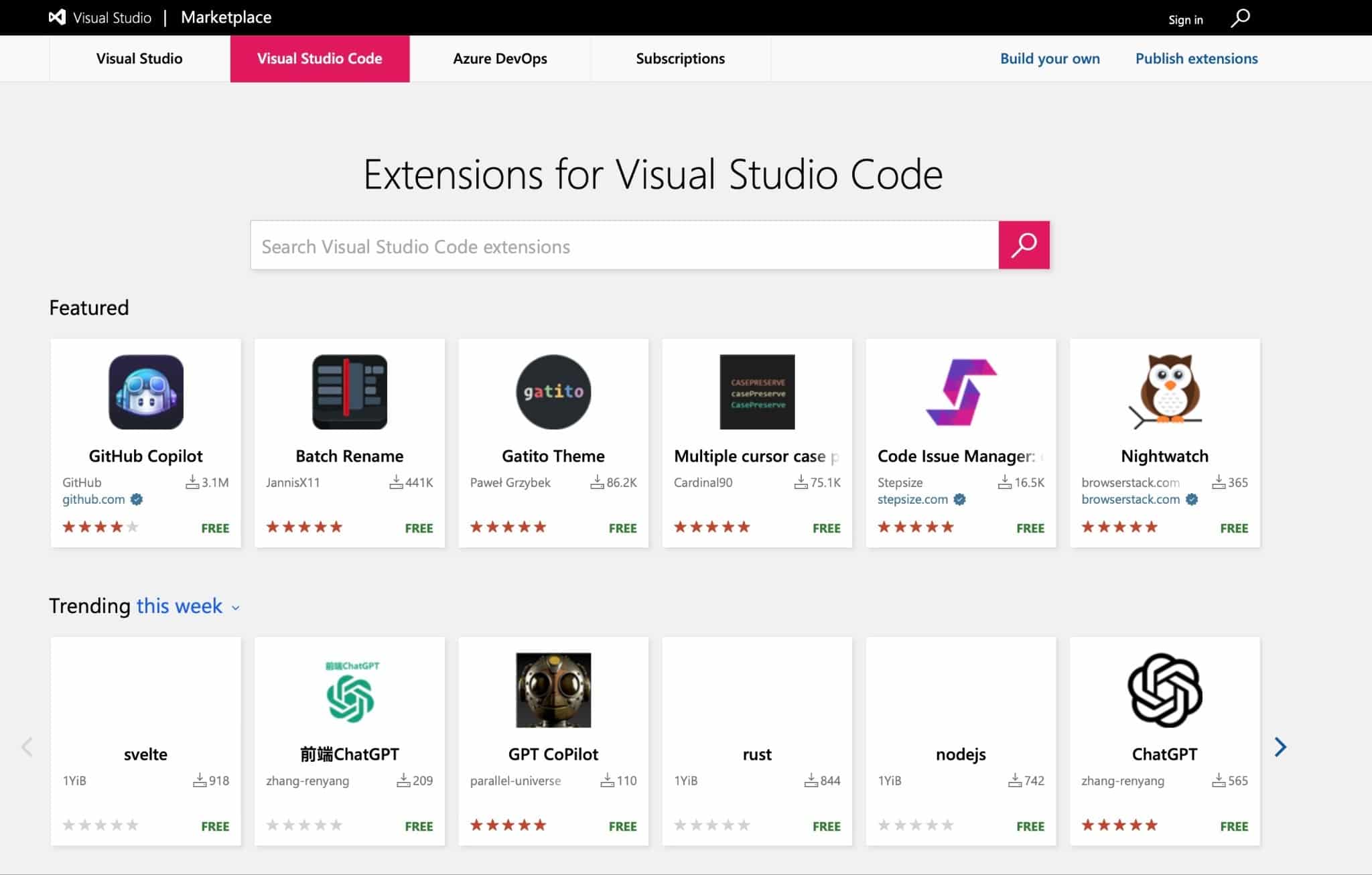 Installation via Visual Code Studio commands to install visual code studio extensions